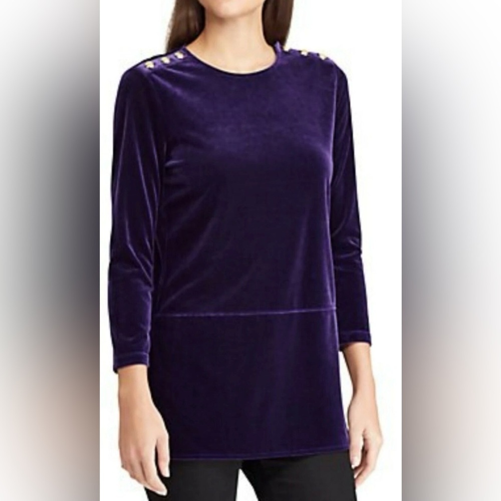 Lauren Ralph Lauren Purple velvet classic  tunic logo buttons luxury look Lrg EC